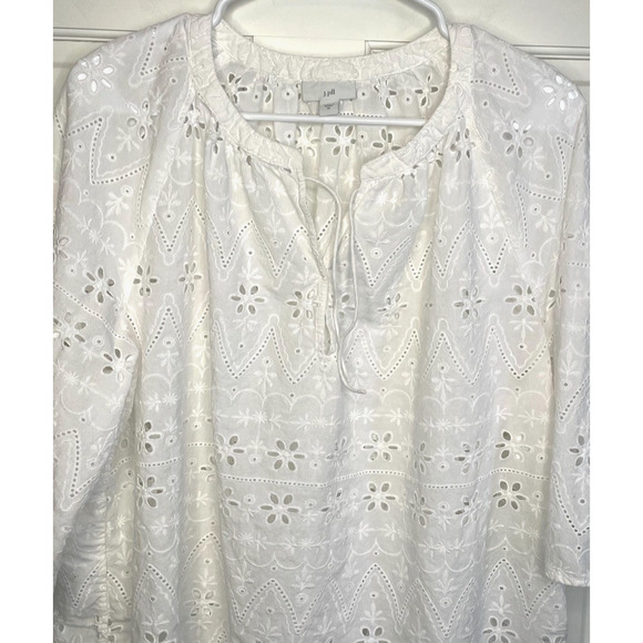J. Jill Women's White Cotton Embroidered Eyelet Peasant Top Sz XL Coquette Boho - Picture 2 of 11